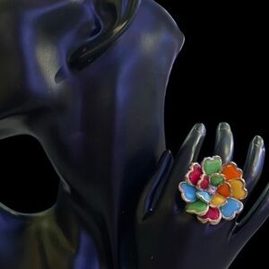 New RACHEL ROY Adjustable Ring Jeweled ring 7-9. bright color enamel flower